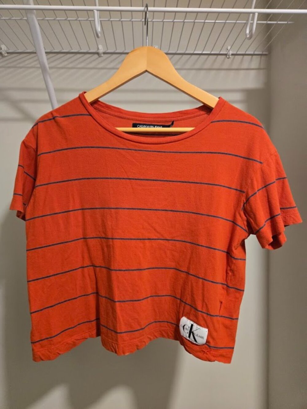 Calvin Klein Jeans Orange Striped Tee Size M